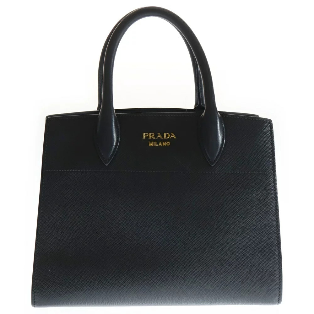 PRADA Bibliotheque Handbag Tote Bag Bicolor Black White Saffiano Leather